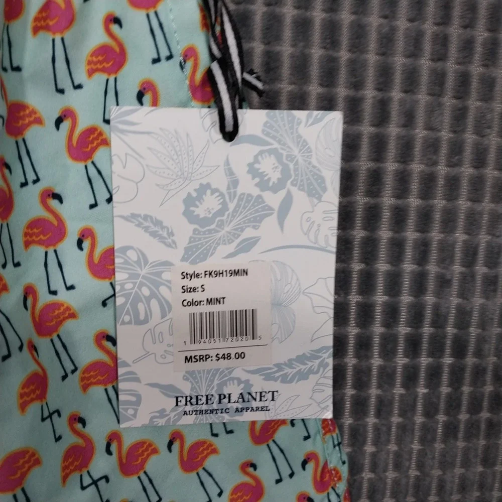 Free Planet Mens Swim Trunks Flamingo Print FK9H19MIN Small Mint